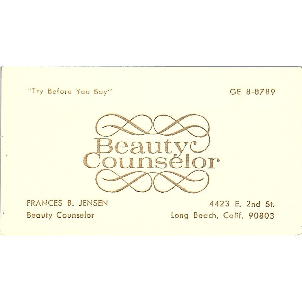 Frances B Jensen Beauty Counselor Long Beach Vintage Business Card SE3-B14