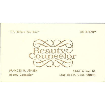 Frances B Jensen Beauty Counselor Long Beach Vintage Business Card SE3-B14