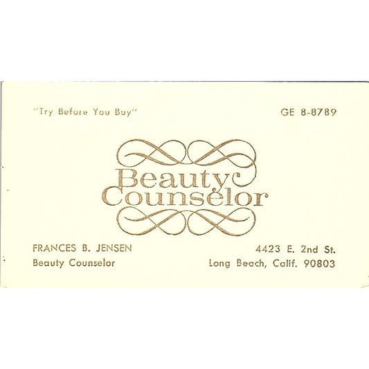 Frances B Jensen Beauty Counselor Long Beach Vintage Business Card SE3-B14