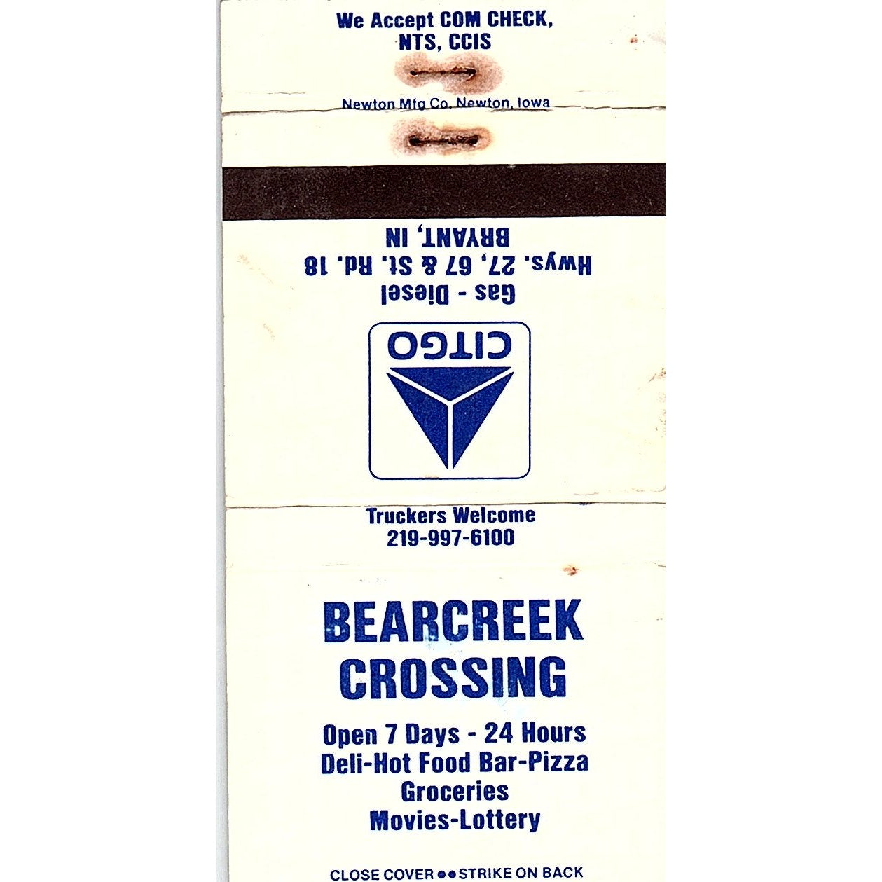 Bearcreek Crossing Bryant Indiana Vintage Matchbook TB6-MB2-12