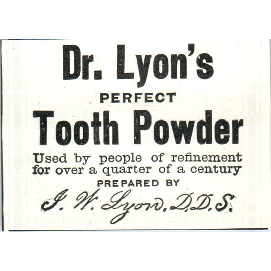 Dr. Lyon's Perfect Tooth Powder J.W. Lyon DDS 1903 Magazine Ad AF2-O4