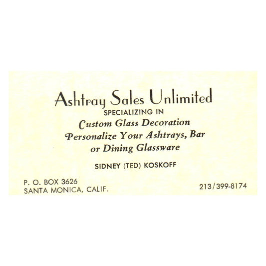 Ashtray Sales Unlimited Sidney (TED) Koskoff Santa Monica Business Card SF3-B1