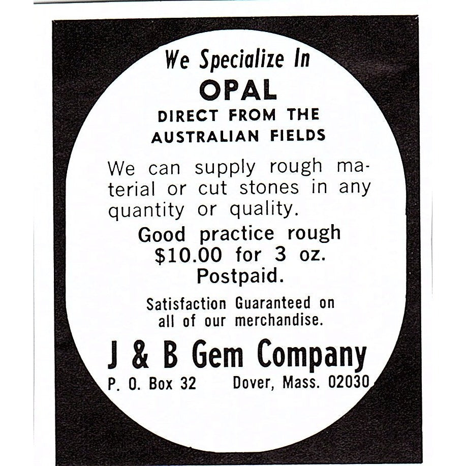 J&B Gem Company Australian Opals Dover MA 1972 Ad AF8-M1