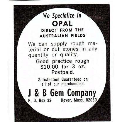 J&B Gem Company Australian Opals Dover MA 1972 Ad AF8-M1