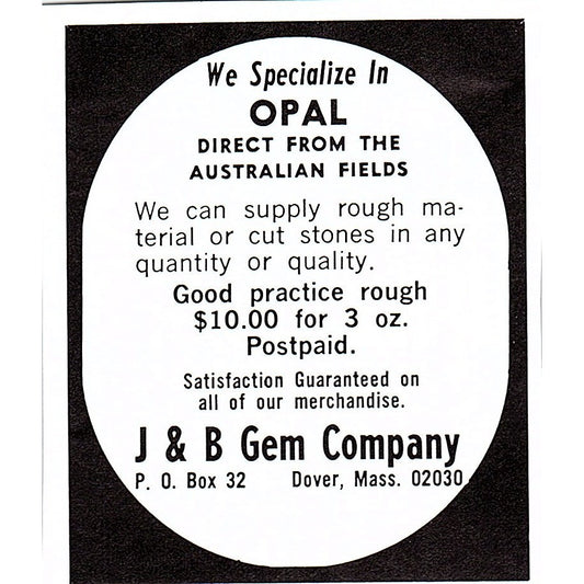 J&B Gem Company Australian Opals Dover MA 1972 Ad AF8-M1
