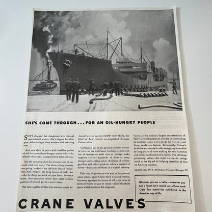 Crane Co. Crane Valves for an Oil-Hungry People Chicago IL 1943 WWII Ad SV1-6