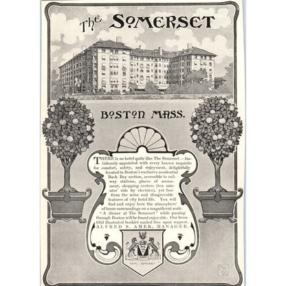 The Somerset Hotel Boston MA Alfred S. Amer c1905 Victorian Ad D13