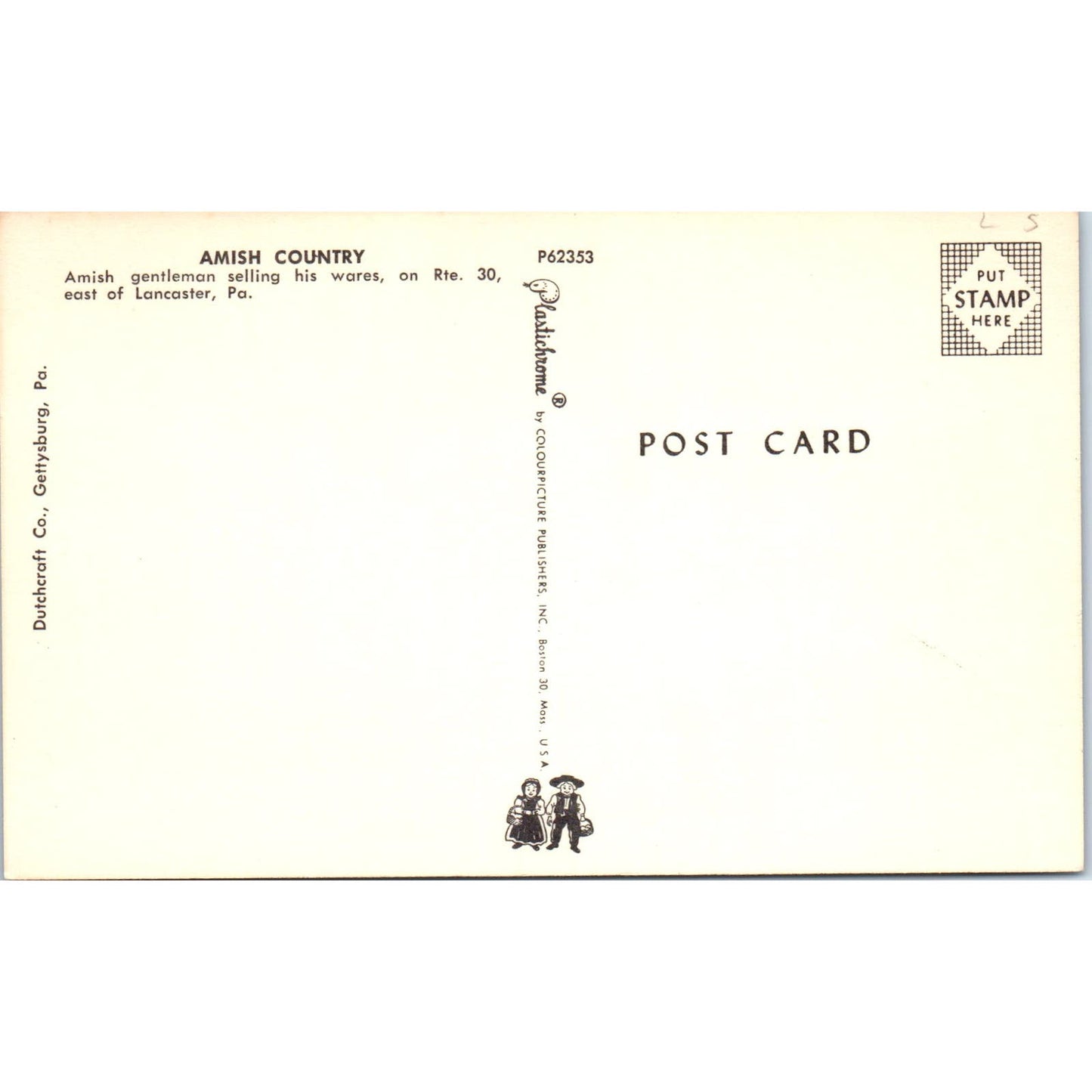 Amish Man Selling Wares Rte 30 Lancaster Pennsylvania Dutch Country Postcard PD8