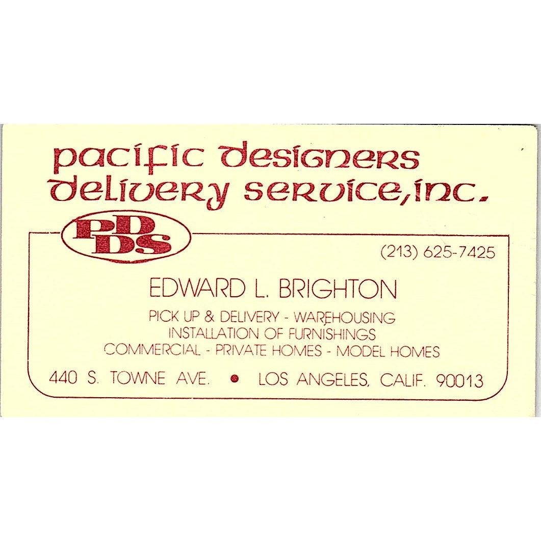 Pacific Designers Delivery Service Edward L. Brighton LA CA Business Card SB4-B5