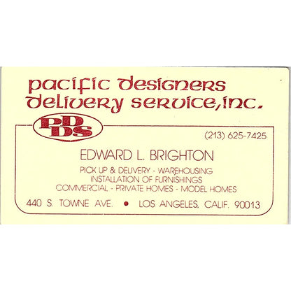 Pacific Designers Delivery Service Edward L. Brighton LA CA Business Card SB4-B5