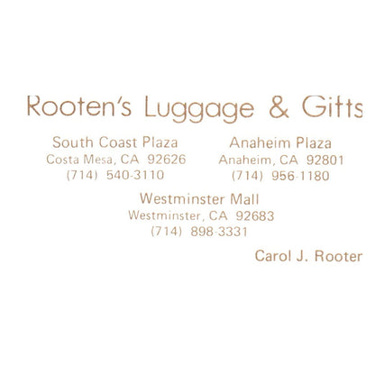 Vint. Rooten's Luggage & Gifts Carol Rooter Westminster CA Business Card SF3-B1