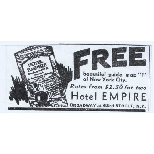 Hotel Empire Broadway New York City 1930s Magazine Advertisement AE4-I3