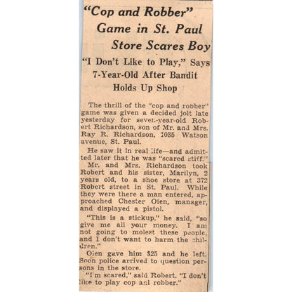 Shoe Store Robbed Ray Richardson St Paul 1935 Minneapolis Journal Article AE7-N4