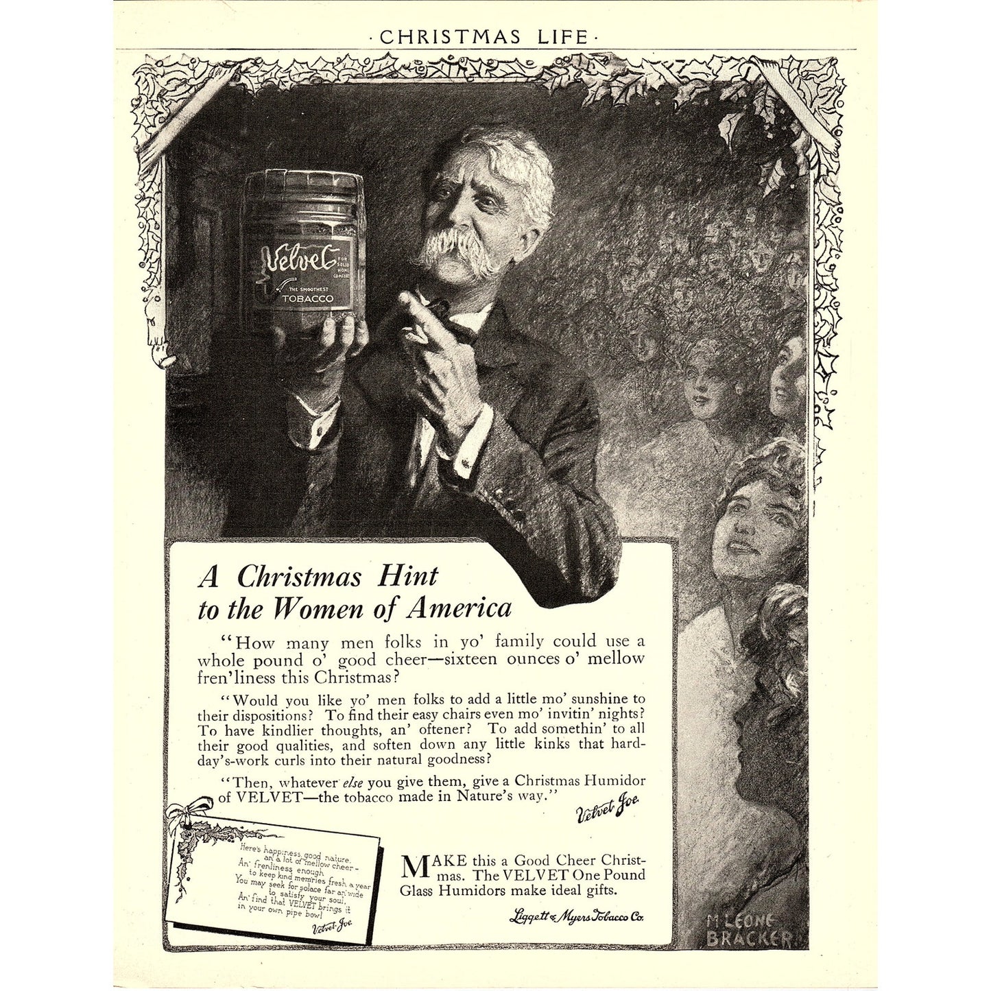 Antique Velvet Tobacco for Christmas M. Leone Bracker Magazine Ad Ad 8x10 V4