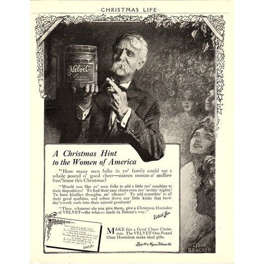 Antique Velvet Tobacco for Christmas M. Leone Bracker Magazine Ad Ad 8x10 V4