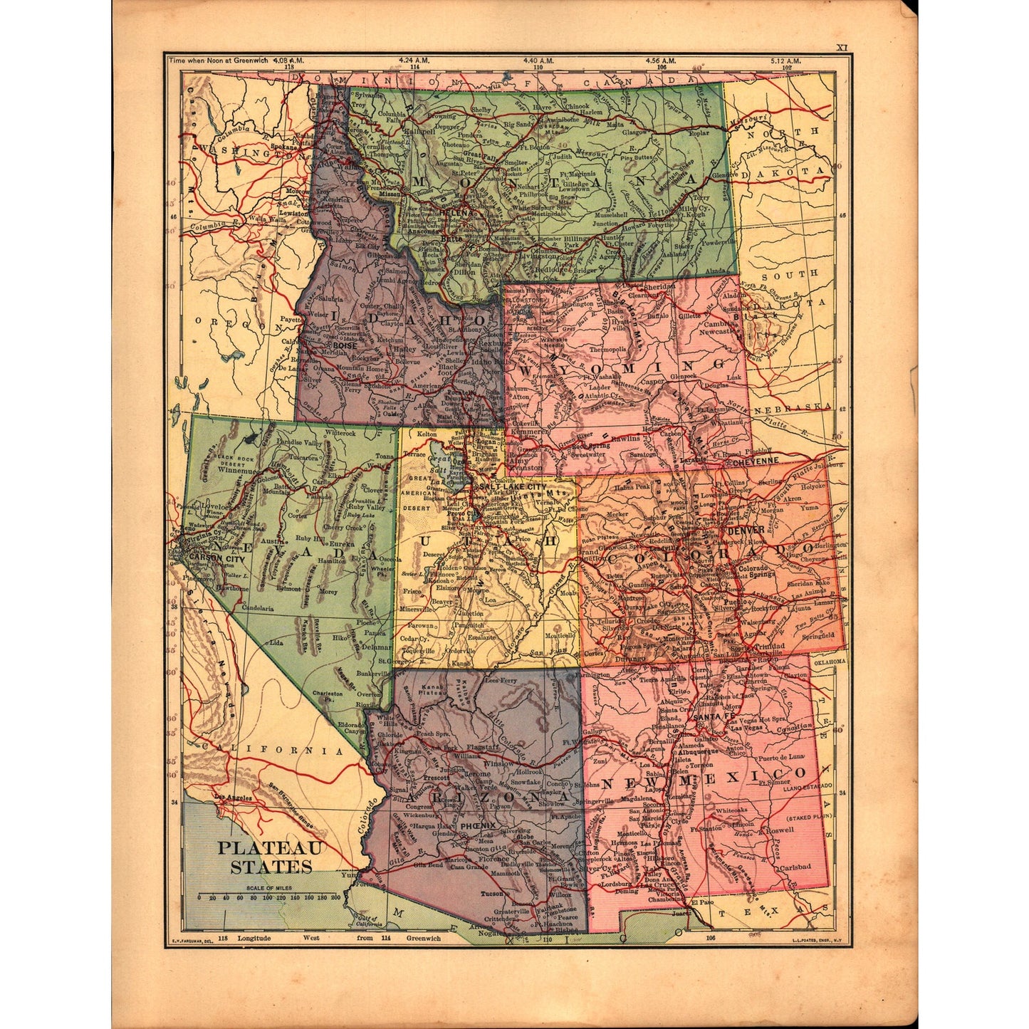 Plateau States, Mexico & Central America Double Sided 1901 Map V14-1