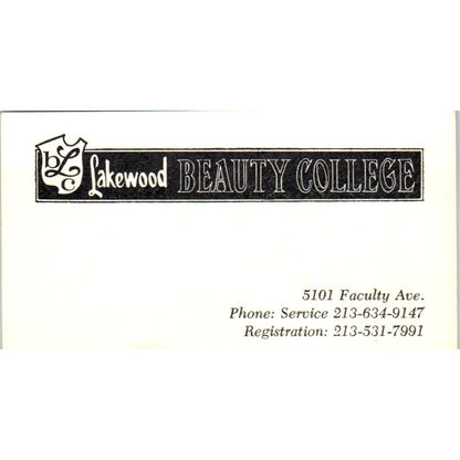 Lakewood Beauty College 5101 Faculty Ave CA Vintage Business Card SD8-B10