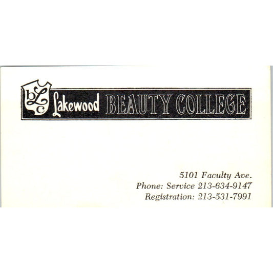Lakewood Beauty College 5101 Faculty Ave CA Vintage Business Card SD8-B10