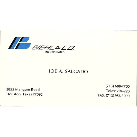 Biehl & Co. Joe A. Salgado Houston Texas Vintage Business Card SB4-B11