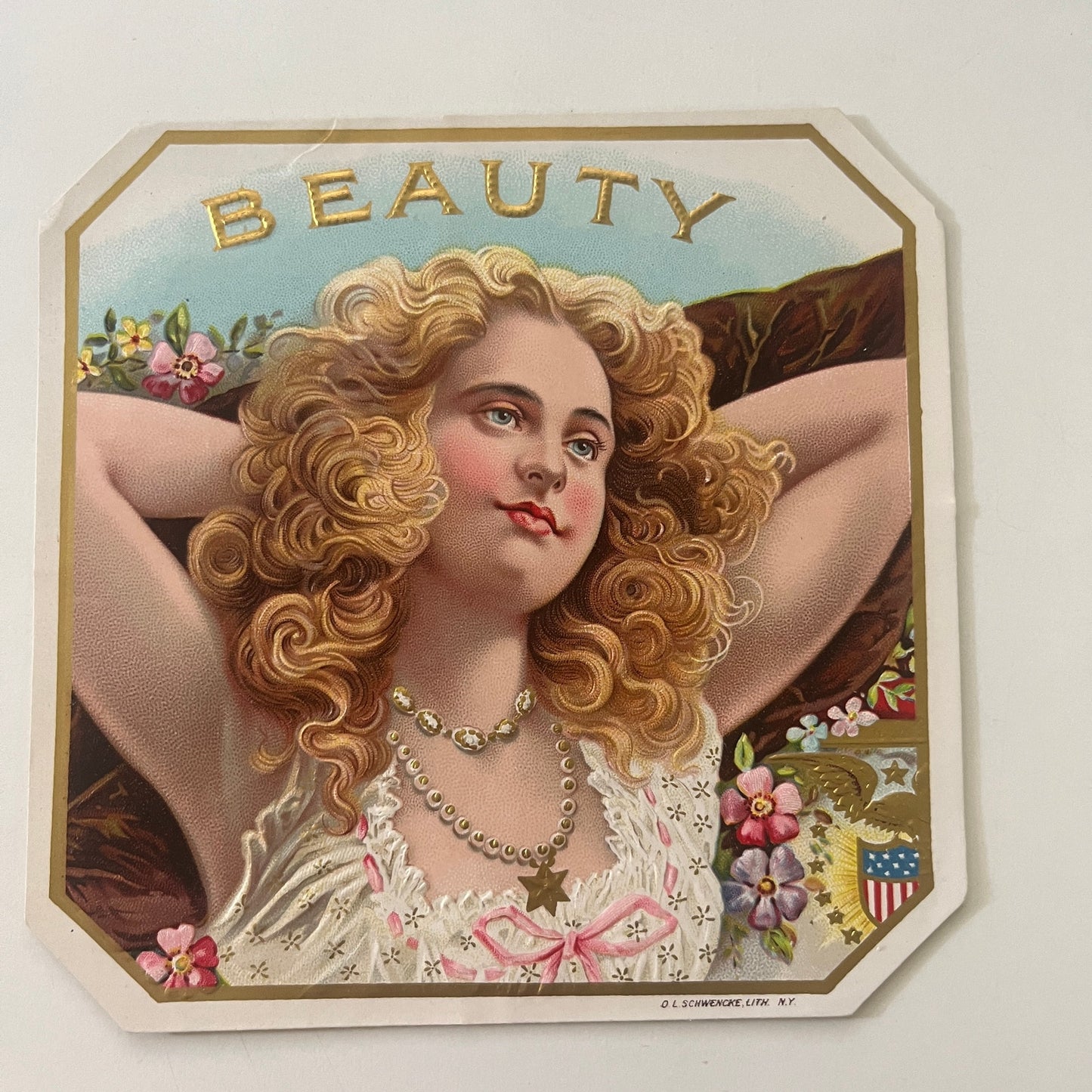 Beauty Antique Embossed Cigar Label SAH9-H7
