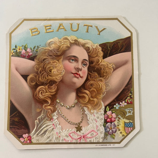 Beauty Antique Embossed Cigar Label SAH9-H7