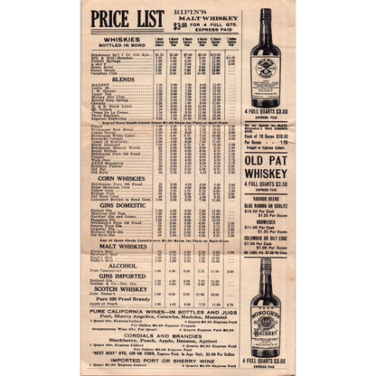 c1910 I. Brickman & Co. Pensacola & Montgomery Whiskey Price List Lewis 66 AB9