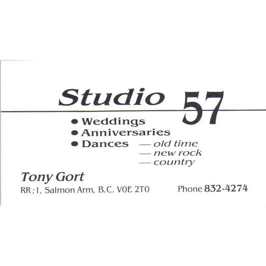 Studio 57 Tony Gort Salmon Arm British Columbia Vintage Business Card SD8-B12