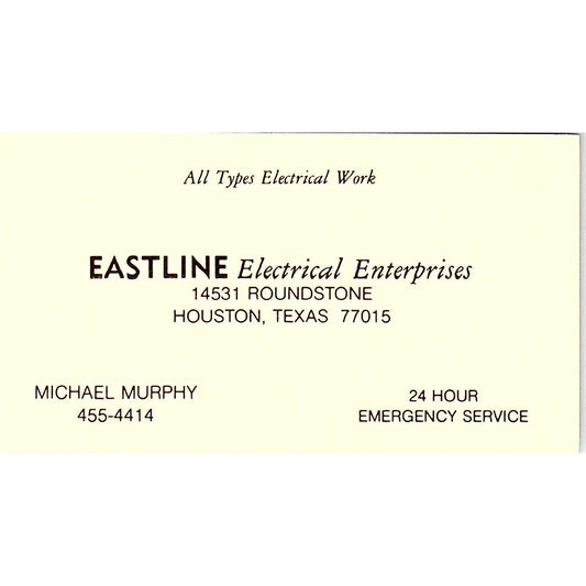 Eastline Electrical Enterprises, Michael Murphy Houston Tx Business Card SF3-B6