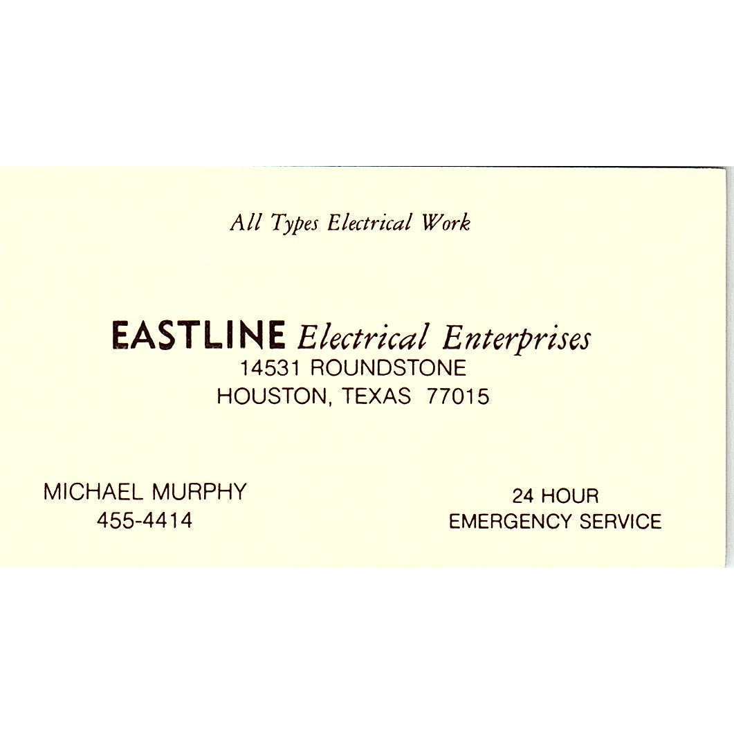 Eastline Electrical Enterprises, Michael Murphy Houston Tx Business Card SF3-B6