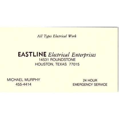 Eastline Electrical Enterprises, Michael Murphy Houston Tx Business Card SF3-B6