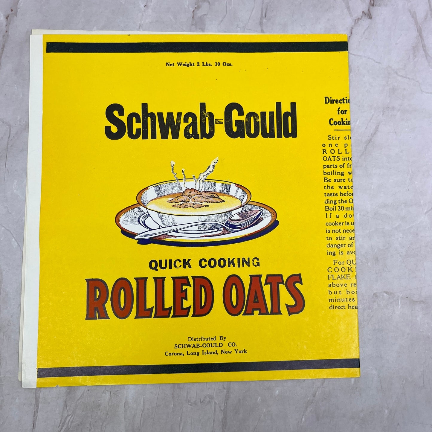 Schwab-Gould Rolled Oats Label Schwab-Gould Co Corona Long Island NY A19
