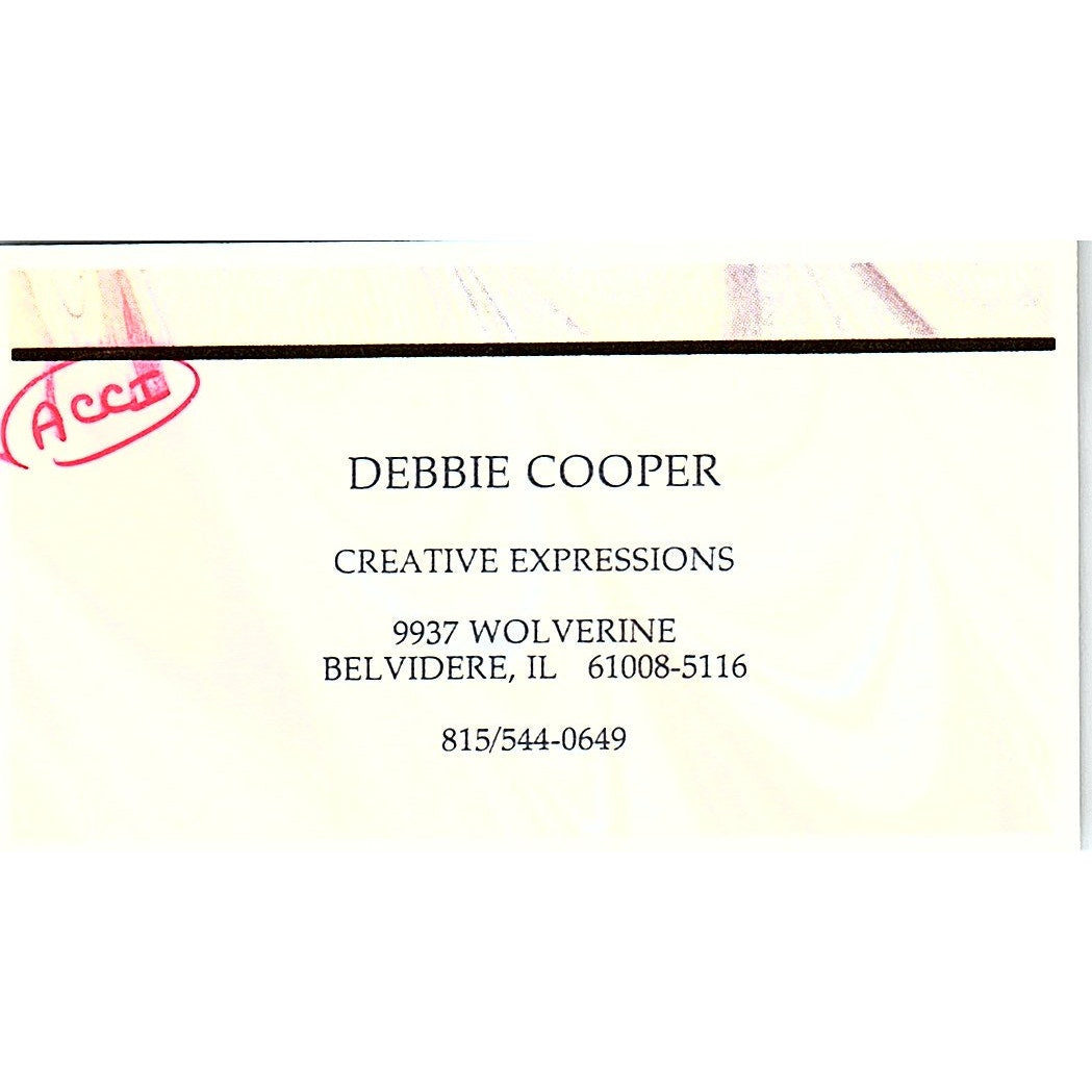 Debbie Cooper Creative Expressions Belvidere IL Vintage Business Card SC9-B9