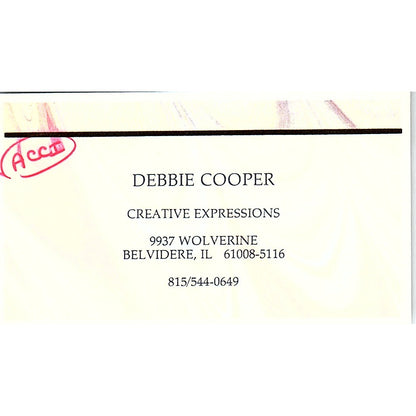 Debbie Cooper Creative Expressions Belvidere IL Vintage Business Card SC9-B9