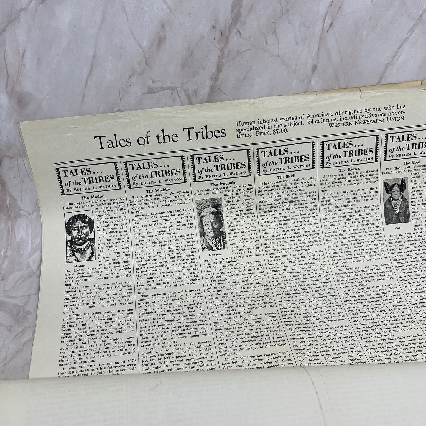 1931 Western Newspaper Union Tales of the Tribes Newspaper Native Americans AE3