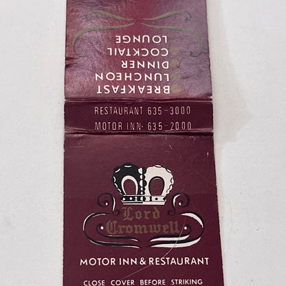 Lord Cromwell Motor Inn & Restaurant CT Vintage Matchbook Cover TB8-MB-12