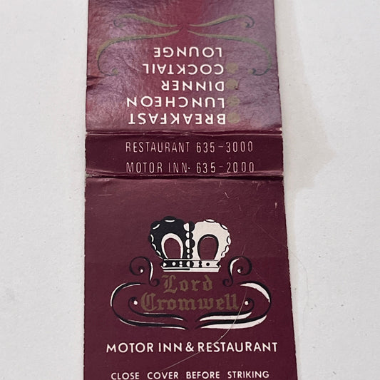 Lord Cromwell Motor Inn & Restaurant CT Vintage Matchbook Cover TB8-MB-12