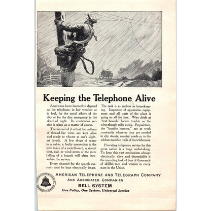 Bell System - Keeping the Telephone Alive 1924 Magazine Clip D23