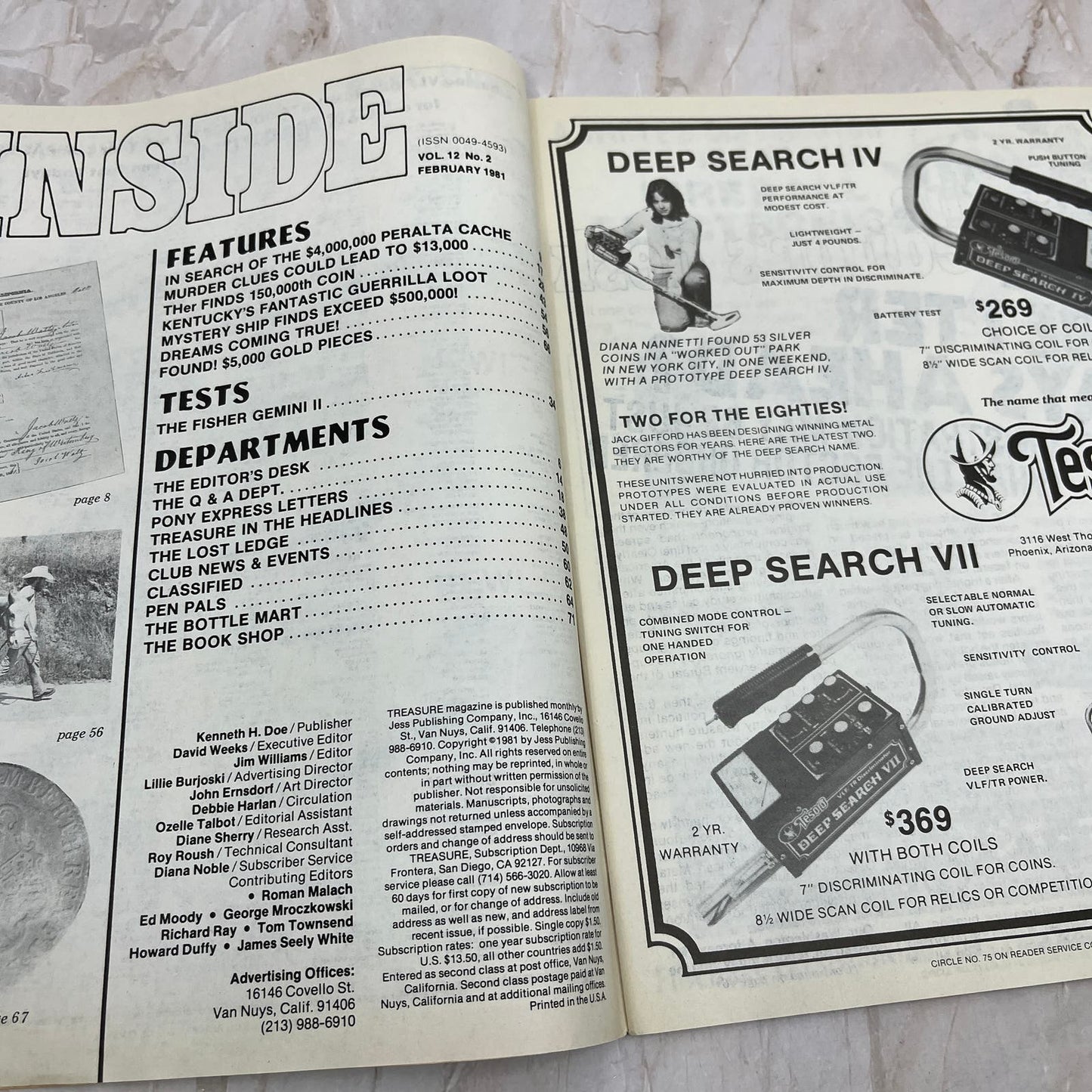 1981 Feb - Treasure Magazine - Treasure Hunting Metal Detecting Gold Coins M10