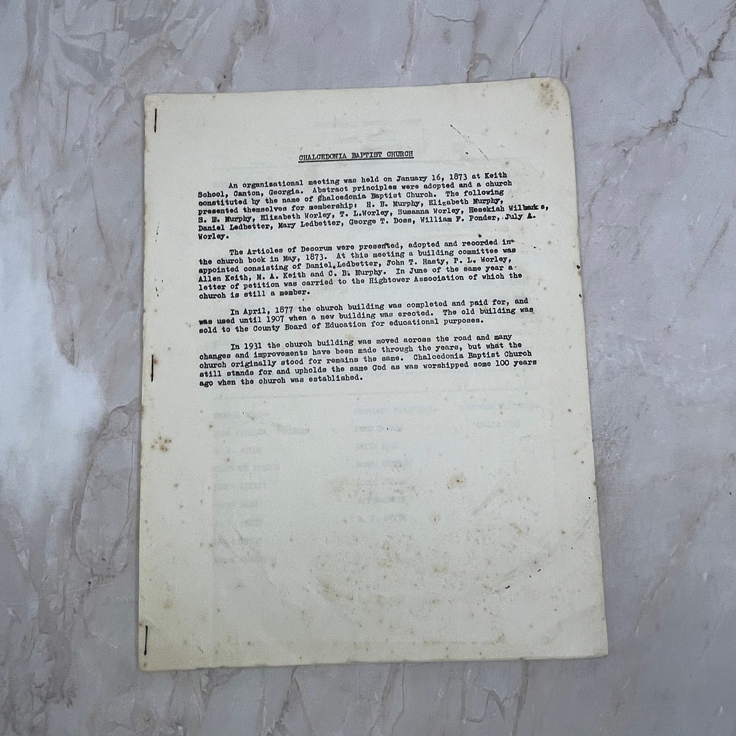 1975 Chalcedonia Baptist Church Annual Report Canton GA TG9-E1