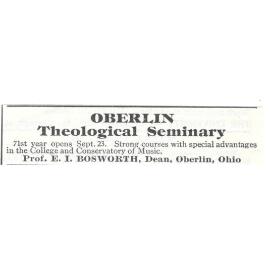Oberlin Theological Seminary E.I. Bosworth Ohio 1903 Magazine Ad AF7-SS5