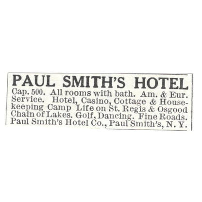 Paul Smith's Hotel St. Regis & Osgood Lakes NY c1918 Advertisement AE5-SV5