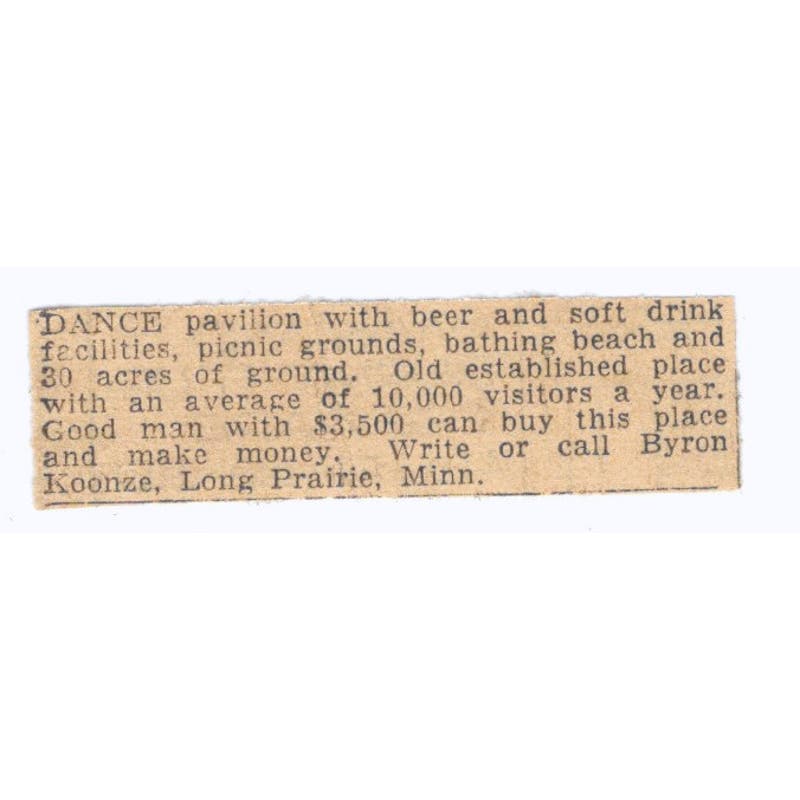Dance Pavilion Byron Koonze Long Prairie MN 1935 Minneapolis Journal Ad AE7-H3