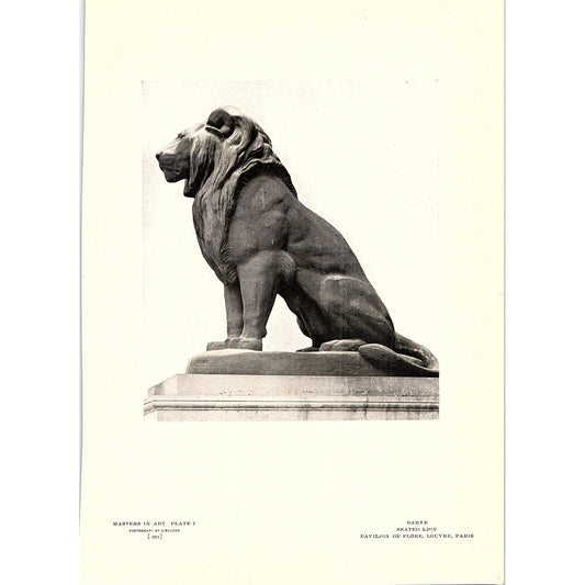 Seated Lion - Barye - 1904 Litho Art Print AF4-6