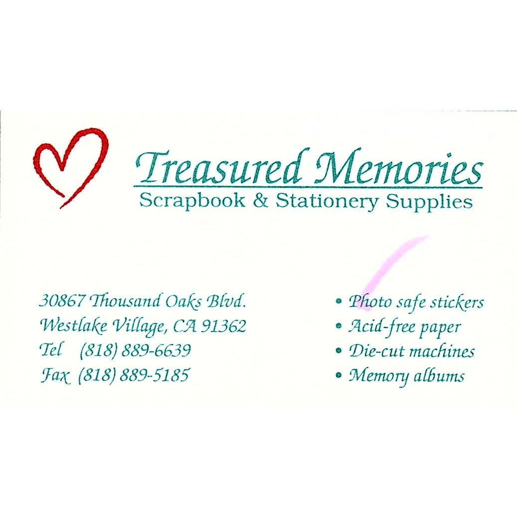 Treasured Memories Scrapbooking Westlake Village CA Vtg Business Card SC9-B10