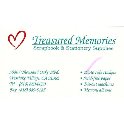 Treasured Memories Scrapbooking Westlake Village CA Vtg Business Card SC9-B10
