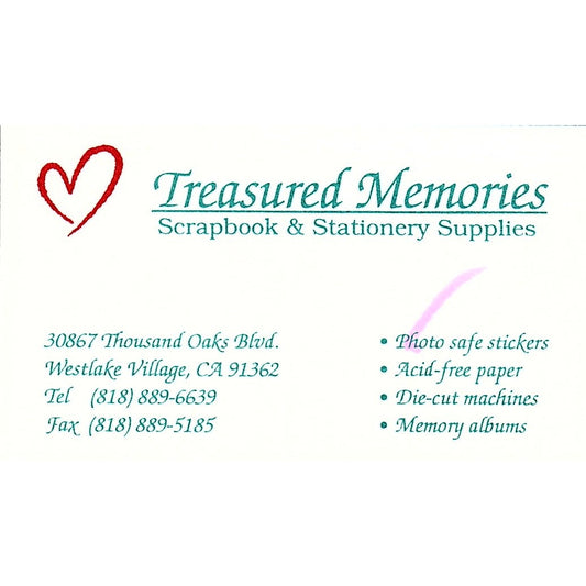 Treasured Memories Scrapbooking Westlake Village CA Vtg Business Card SC9-B10
