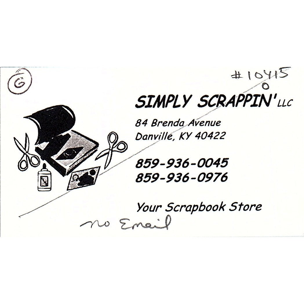 Simply Scrappin LLC Danville KY Vintage Business Card SC9-B9