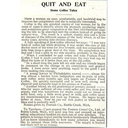 Coffee Tales The Postum Co Battle Creek Michigan 1903 Magazine Ad AF7-E4