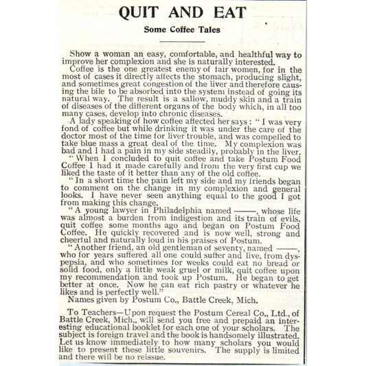 Coffee Tales The Postum Co Battle Creek Michigan 1903 Magazine Ad AF7-E4