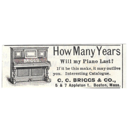 C.C. Briggs & Co Piano Sales Boston MA 1892 Ad AG2-S19